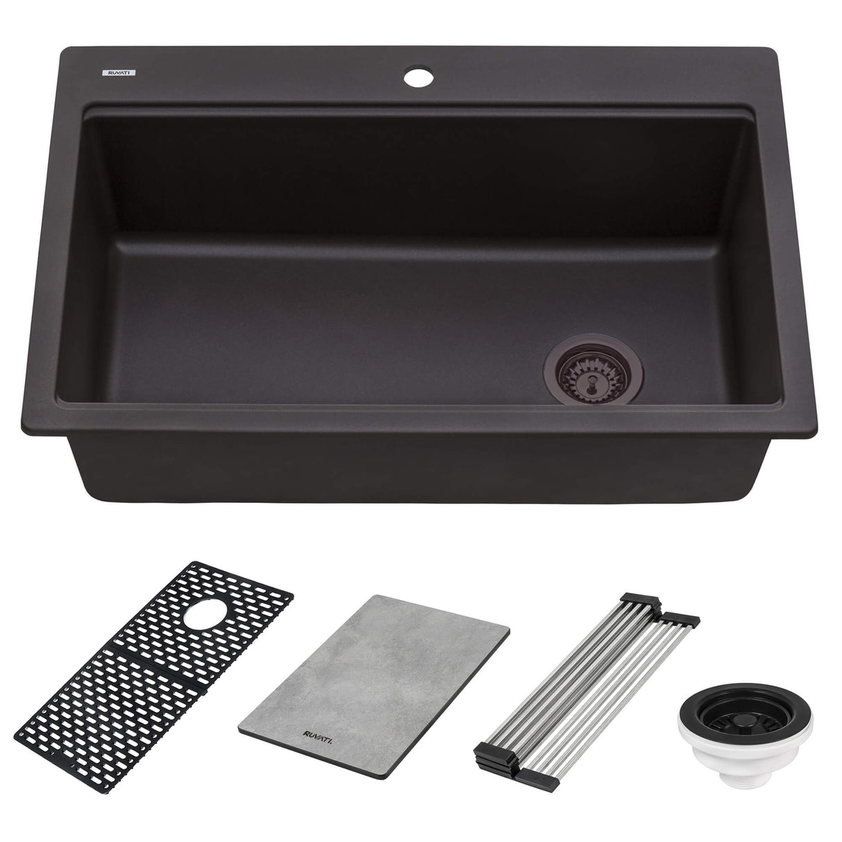 Ruvati 33-inch Granite Composite Workstation Drop-in Topmount Kitchen Sink Espresso Brown - RVG1302ES