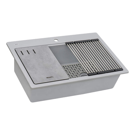 Ruvati 33-inch Granite Composite Workstation Drop-in Topmount Kitchen Sink Silver Gray - RVG1302GR