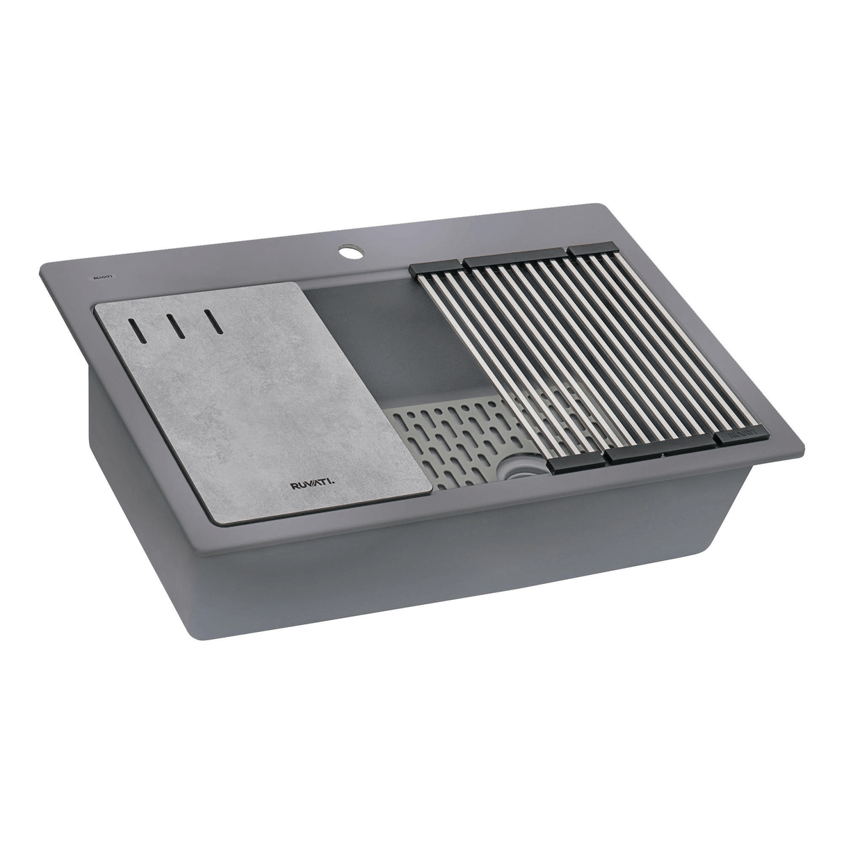 Ruvati 33-inch Granite Composite Workstation Drop-in Topmount Kitchen Sink Urban Gray - RVG1302UG