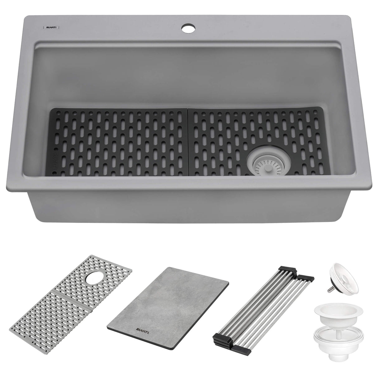 Ruvati 33-inch Granite Composite Workstation Drop-in Topmount Kitchen Sink Urban Gray - RVG1302UG