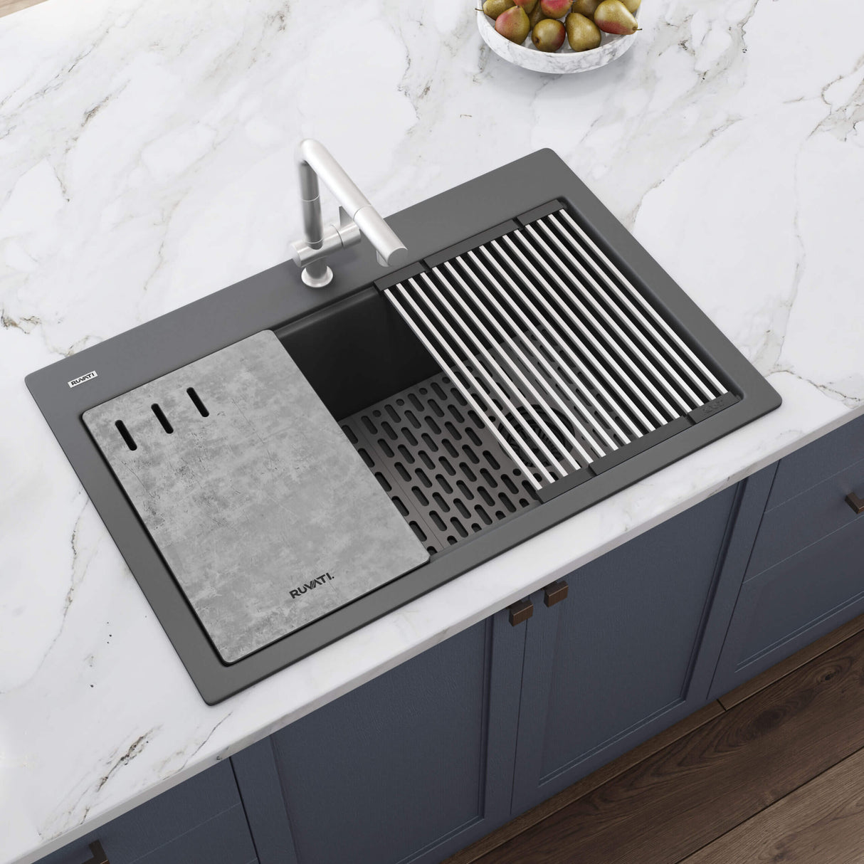 Ruvati 33-inch Granite Composite Workstation Drop-in Topmount Kitchen Sink Urban Gray - RVG1302UG