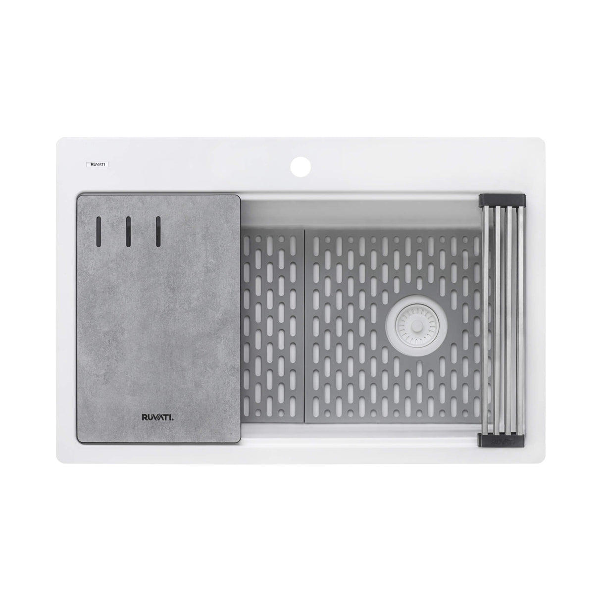 Ruvati 33-inch Granite Composite Workstation Drop-in Topmount Kitchen Sink Matte White - RVG1302WH