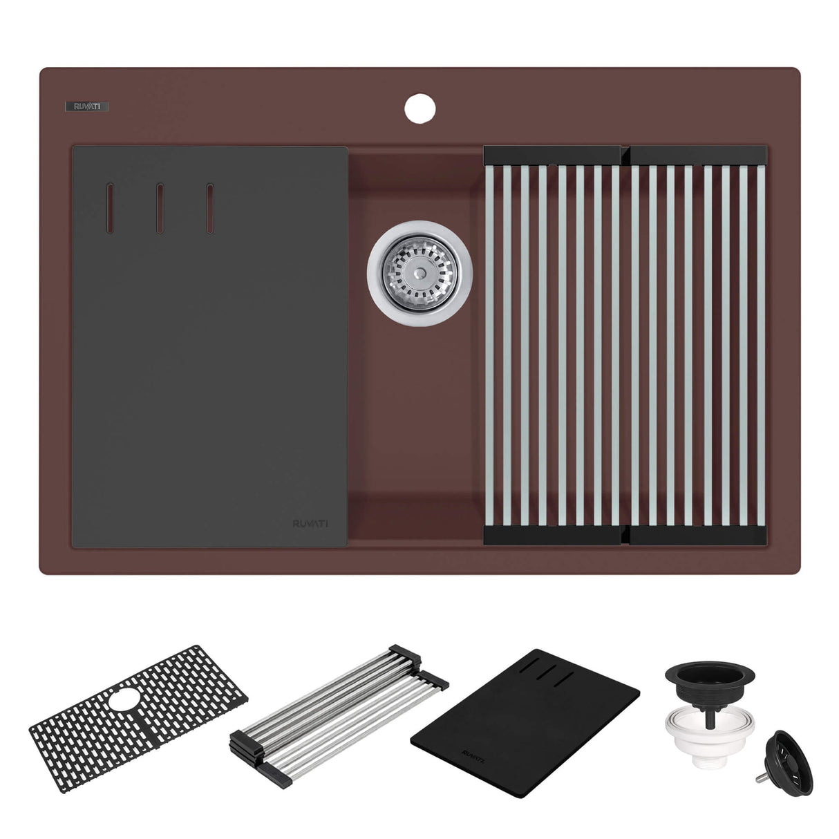 Ruvati 33-inch Granite Composite Workstation Drop-in Topmount Kitchen Sink Espresso - RVG1306ES