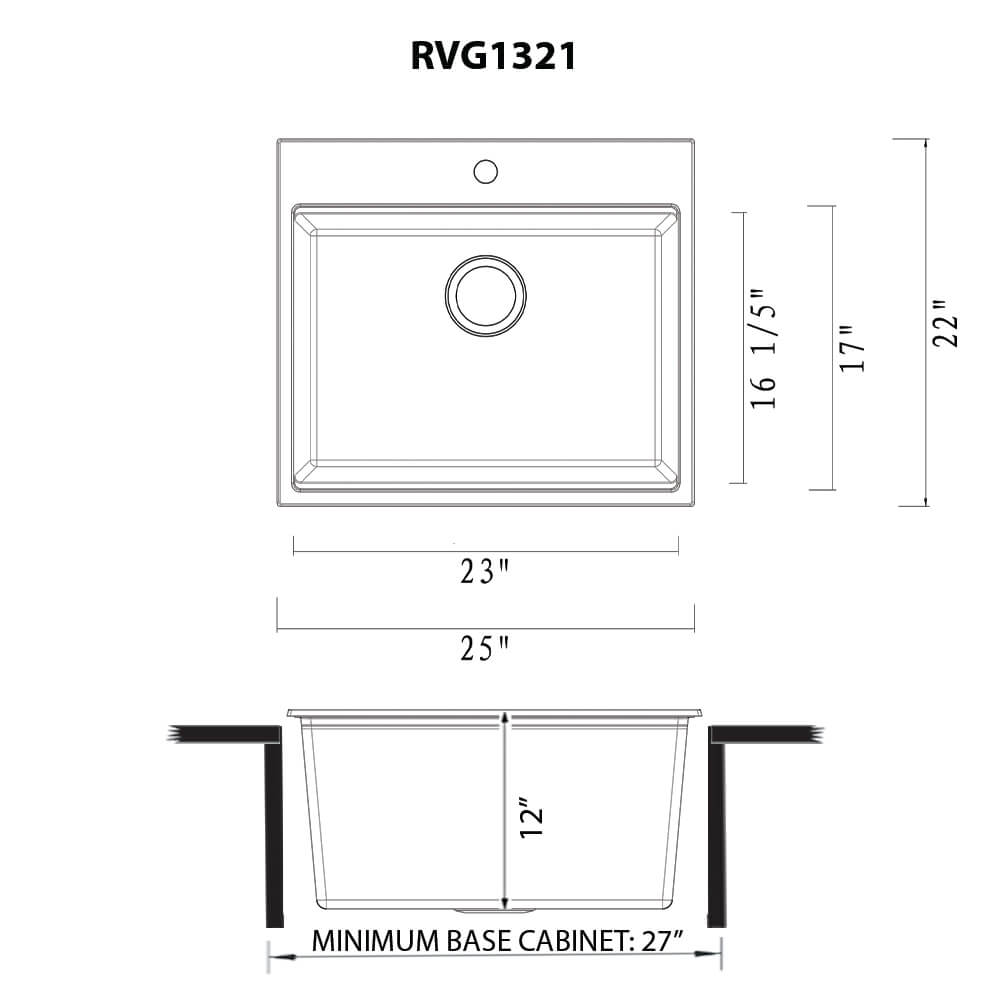 Ruvati 25-inch epiRock Workstation Charcoal Black Topmount Laundry Sink - RVG1321CK