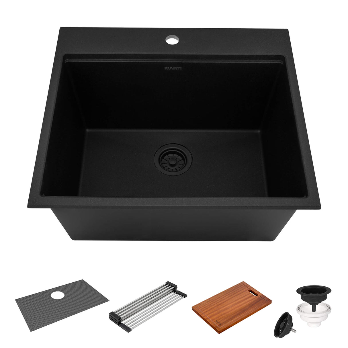 Ruvati 25-inch epiRock Workstation Charcoal Black Topmount Laundry Sink - RVG1321CK