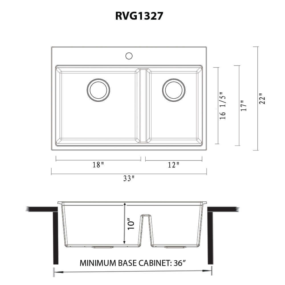 Ruvati 33-inch epiRock Workstation Charcoal Black Double Bowl Topmount Kitchen Sink - RVG1327CK