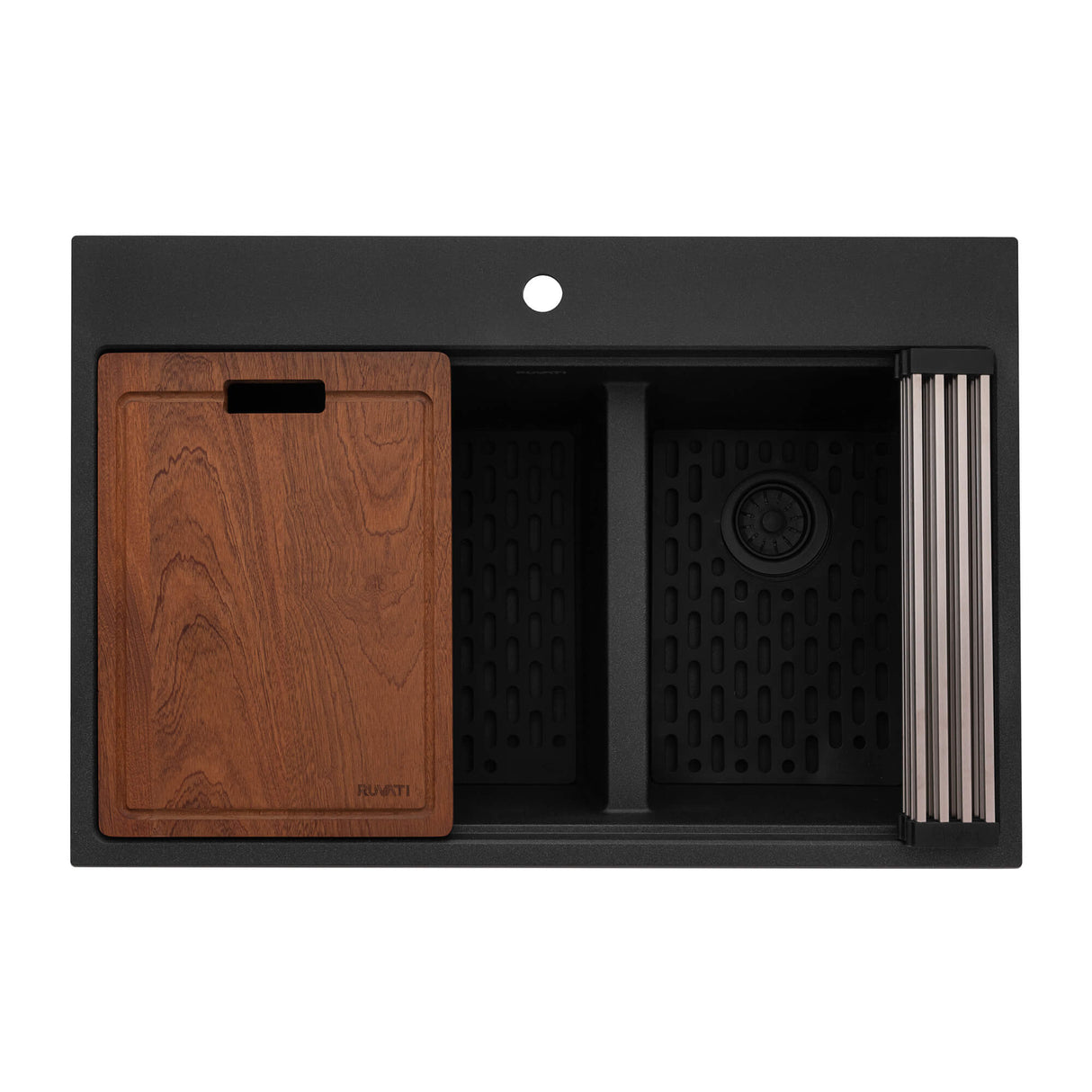 Ruvati 33-inch epiRock Workstation Charcoal Black Double Bowl Topmount Kitchen Sink - RVG1327CK