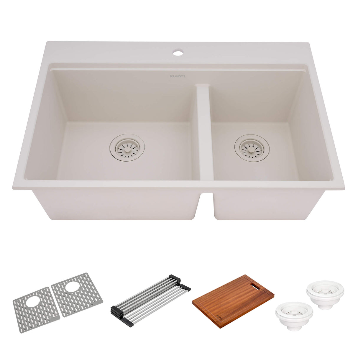 Ruvati 33-inch epiRock Workstation Warm White Double Bowl Topmount Kitchen Sink - RVG1327WB