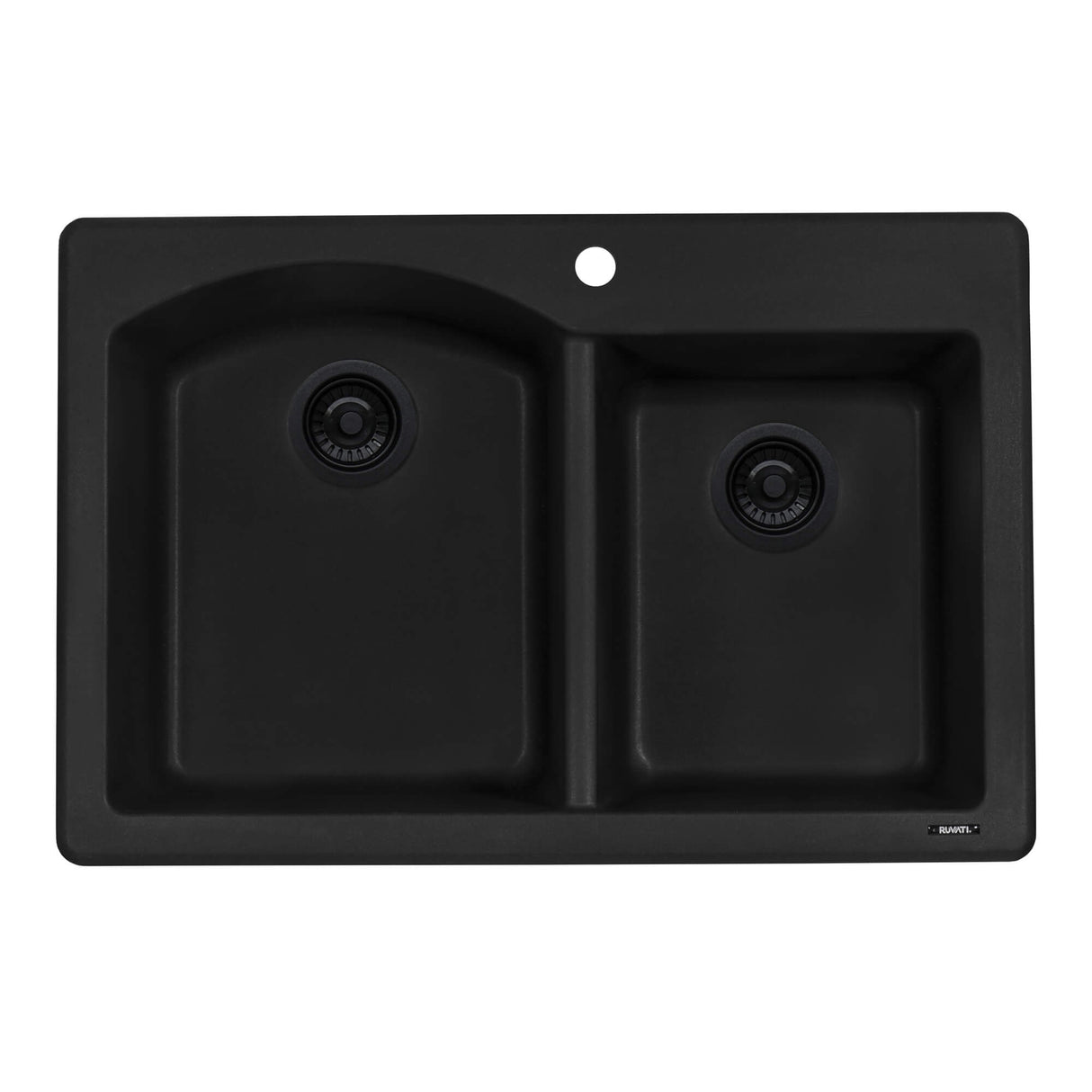 Ruvati 33 x 22 inch epiGranite Dual-Mount Granite Composite Double Bowl Kitchen Sink - Midnight Black - RVG1344BK