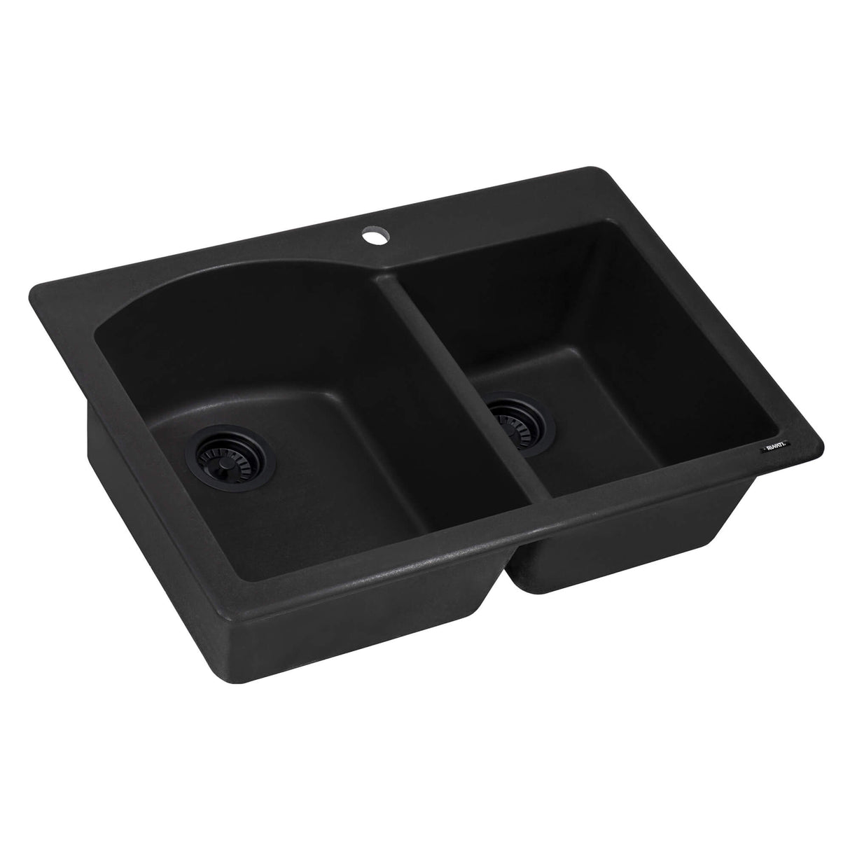 Ruvati 33 x 22 inch epiGranite Dual-Mount Granite Composite Double Bowl Kitchen Sink - Midnight Black - RVG1344BK
