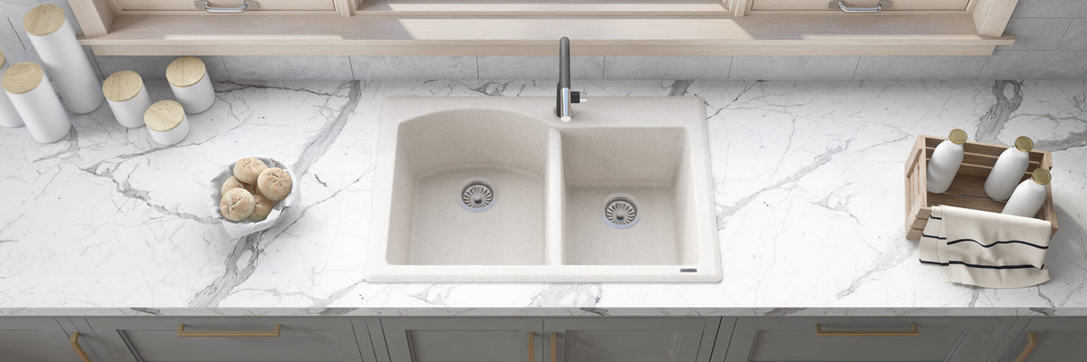 Ruvati 33 x 22 inch epiGranite Dual-Mount Granite Composite Double Bowl Kitchen Sink - Caribbean Sand - RVG1344CS