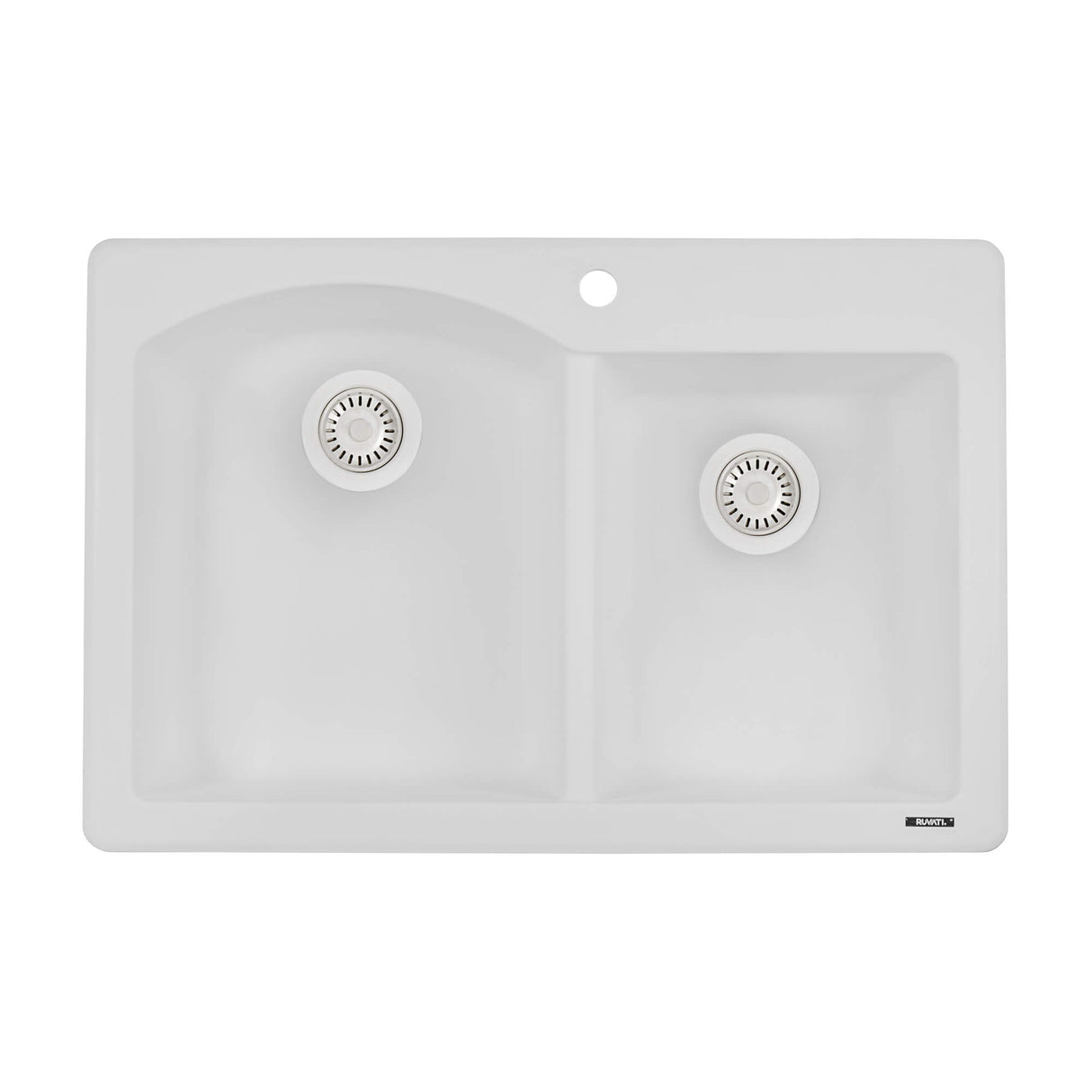 Ruvati 33 x 22 inch epiGranite Dual-Mount Granite Composite Double Bowl Kitchen Sink - Arctic White - RVG1344WH