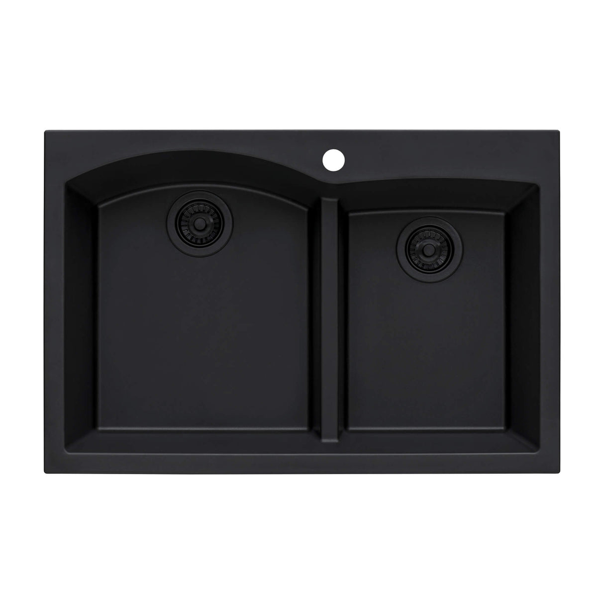 Ruvati 33 x 22 inch epiGranite Drop-in Topmount Granite Composite Double Bowl Kitchen Sink - Midnight Black - RVG1345BK