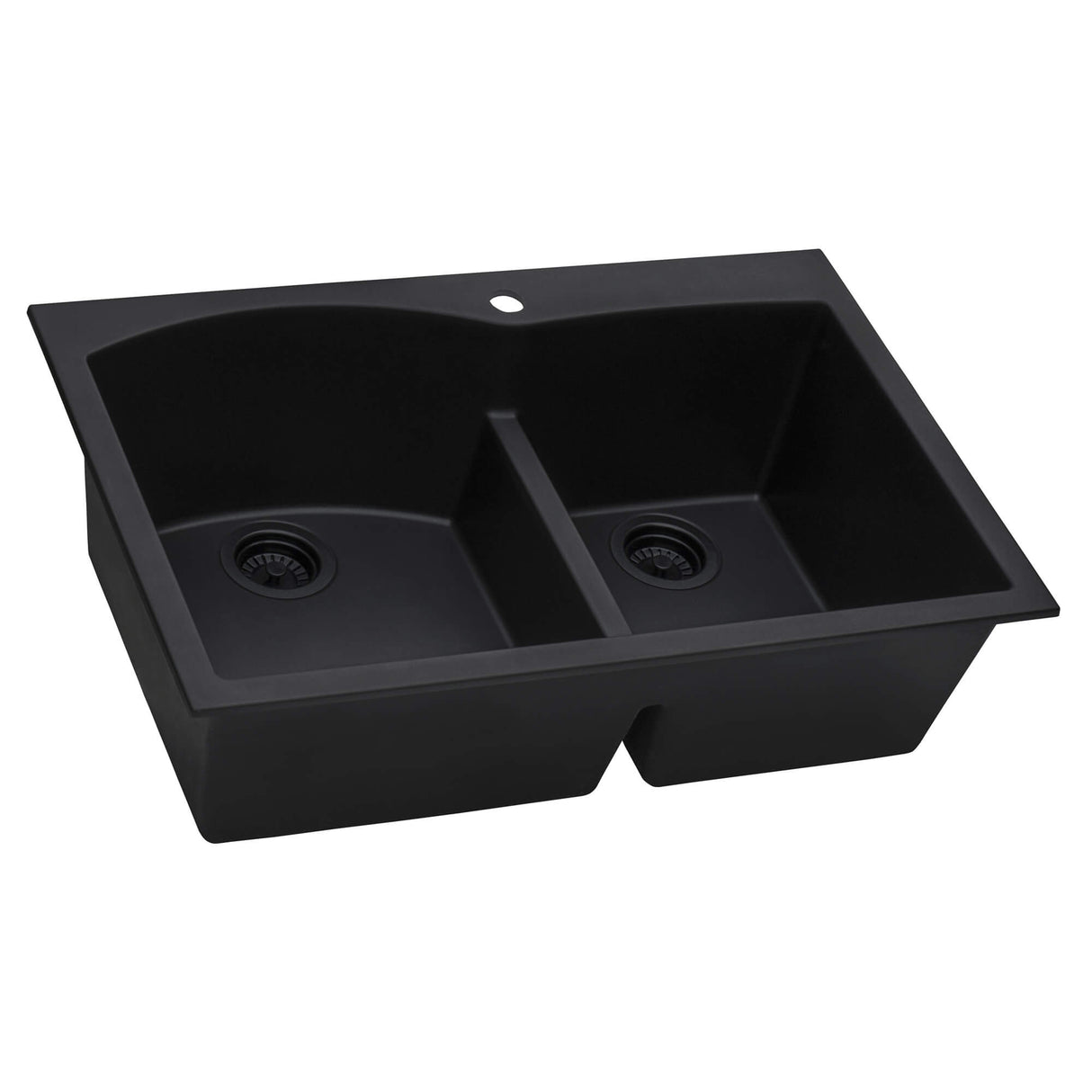 Ruvati 33 x 22 inch epiGranite Drop-in Topmount Granite Composite Double Bowl Kitchen Sink - Midnight Black - RVG1345BK