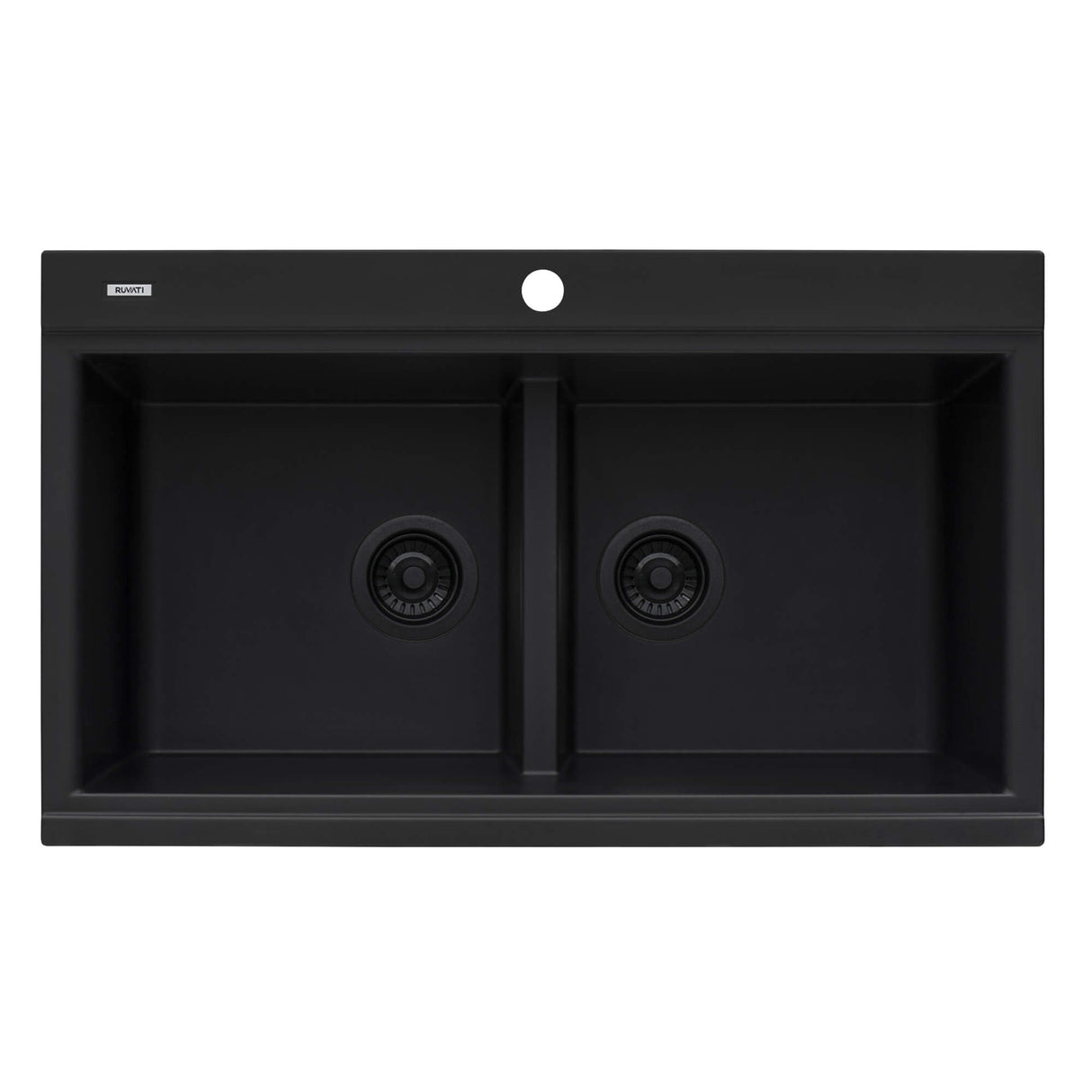 Ruvati 34 inch epiGranite Topmount Workstation Ledge Granite Composite Kitchen Sink - Midnight Black - RVG1350BK
