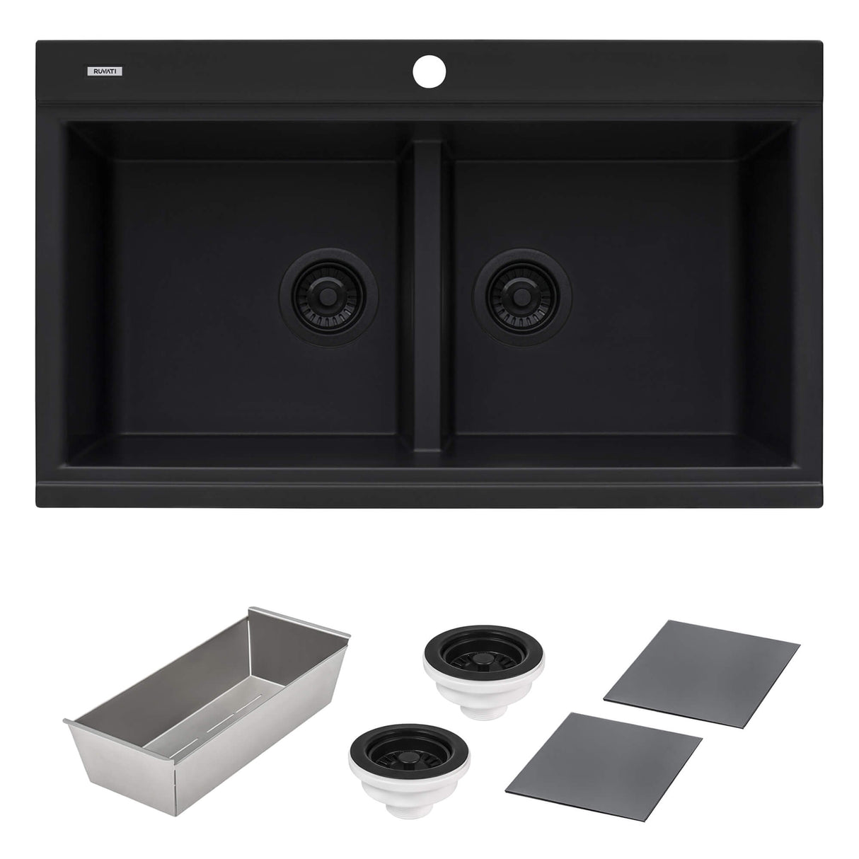 Ruvati 34 inch epiGranite Topmount Workstation Ledge Granite Composite Kitchen Sink - Midnight Black - RVG1350BK