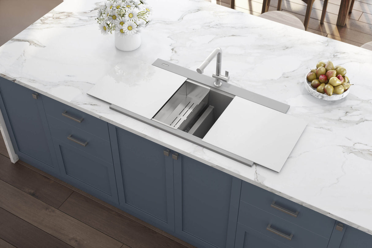 Ruvati 34 inch epiGranite Topmount Workstation Ledge Granite Composite Kitchen Sink - Silver Gray - RVG1350GR