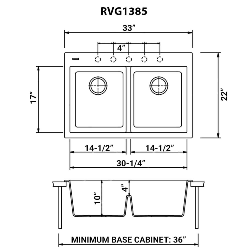 Ruvati 33 x 22 inch epiGranite Drop-in TopMount Granite Composite Double Bowl Low Divide Kitchen Sink - Silver Gray - RVG1385GR