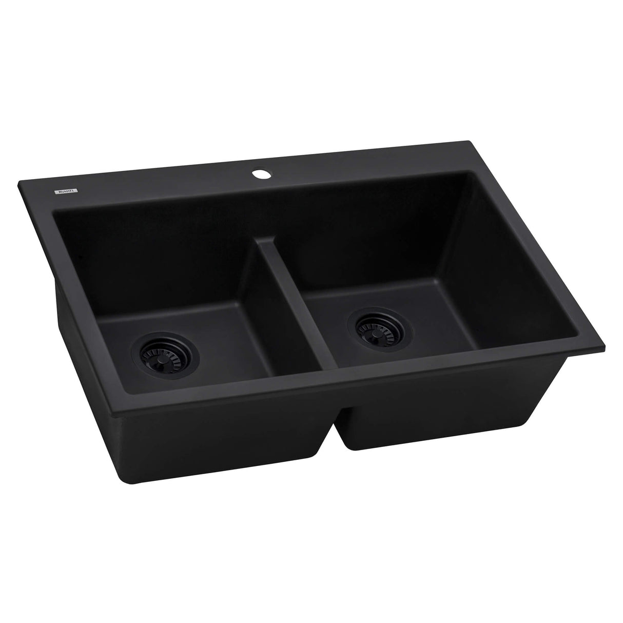 Ruvati 33 x 22 inch epiGranite Drop-in TopMount Granite Composite Double Bowl Low Divide Kitchen Sink - Midnight Black - RVG1385BK