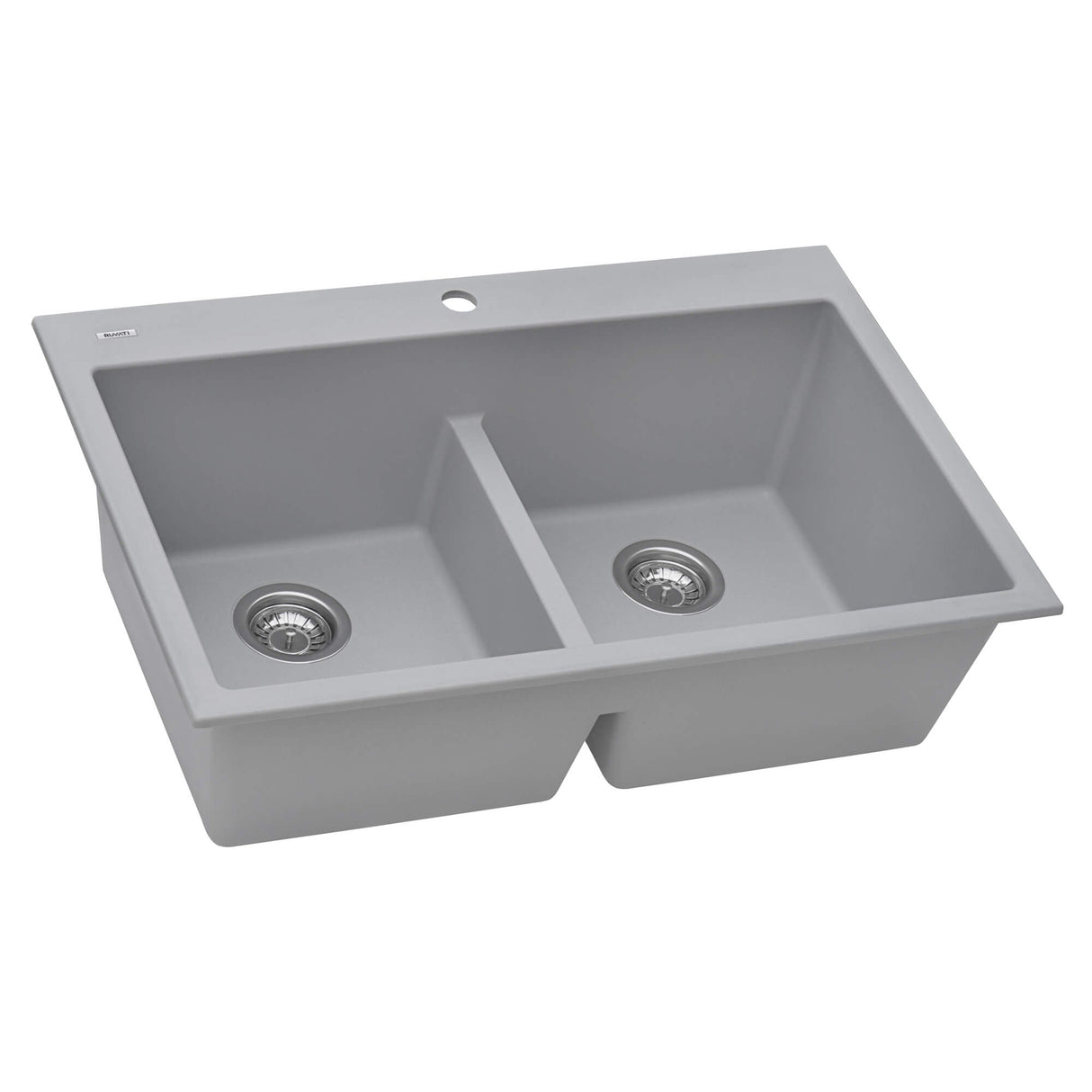 Ruvati 33 x 22 inch epiGranite Drop-in TopMount Granite Composite Double Bowl Low Divide Kitchen Sink - Silver Gray - RVG1385GR