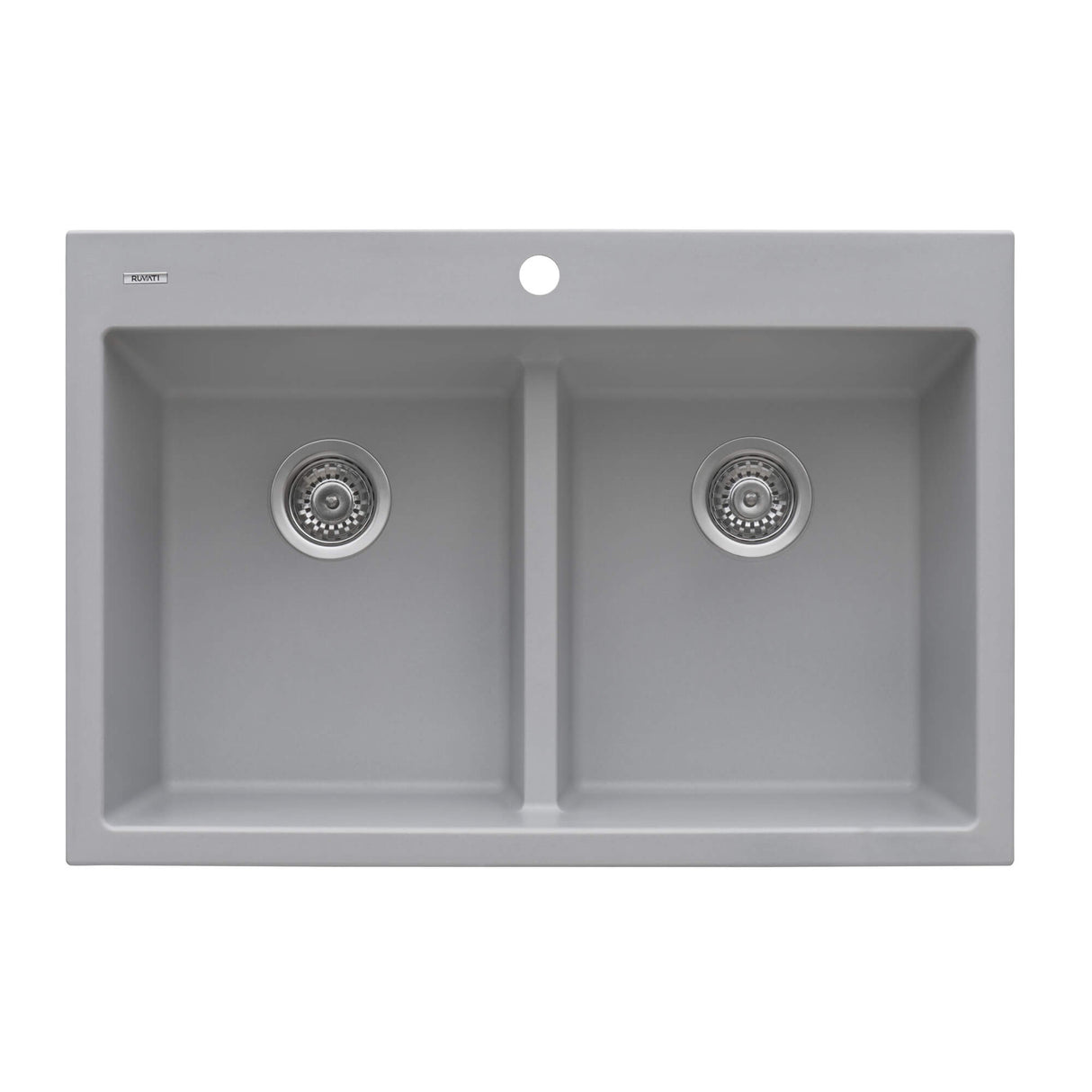 Ruvati 33 x 22 inch epiGranite Drop-in TopMount Granite Composite Double Bowl Low Divide Kitchen Sink - Silver Gray - RVG1385GR