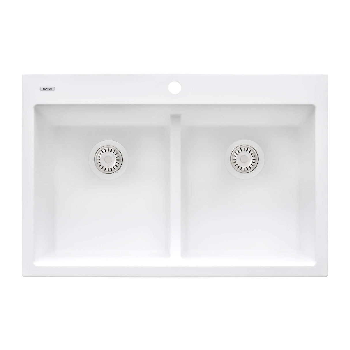 Ruvati 33 x 22 inch epiGranite Drop-in TopMount Granite Composite Double Bowl Low Divide Kitchen Sink - Arctic White - RVG1385WH
