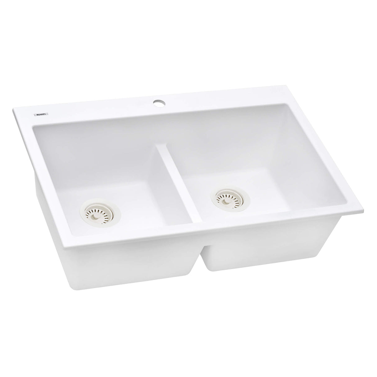 Ruvati 33 x 22 inch epiGranite Drop-in TopMount Granite Composite Double Bowl Low Divide Kitchen Sink - Arctic White - RVG1385WH