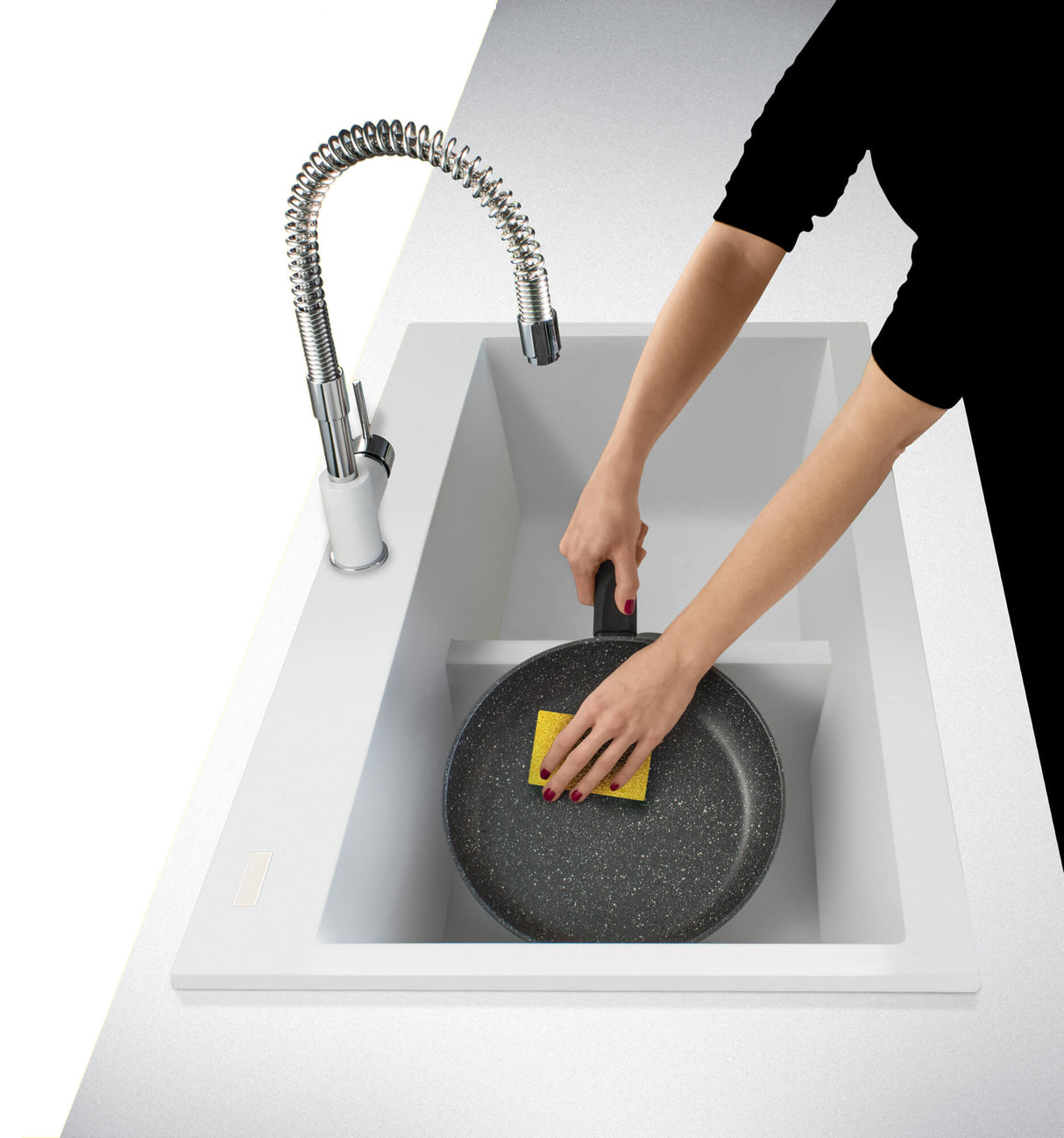 Ruvati 33 x 22 inch epiGranite Drop-in TopMount Granite Composite Double Bowl Low Divide Kitchen Sink - Arctic White - RVG1385WH