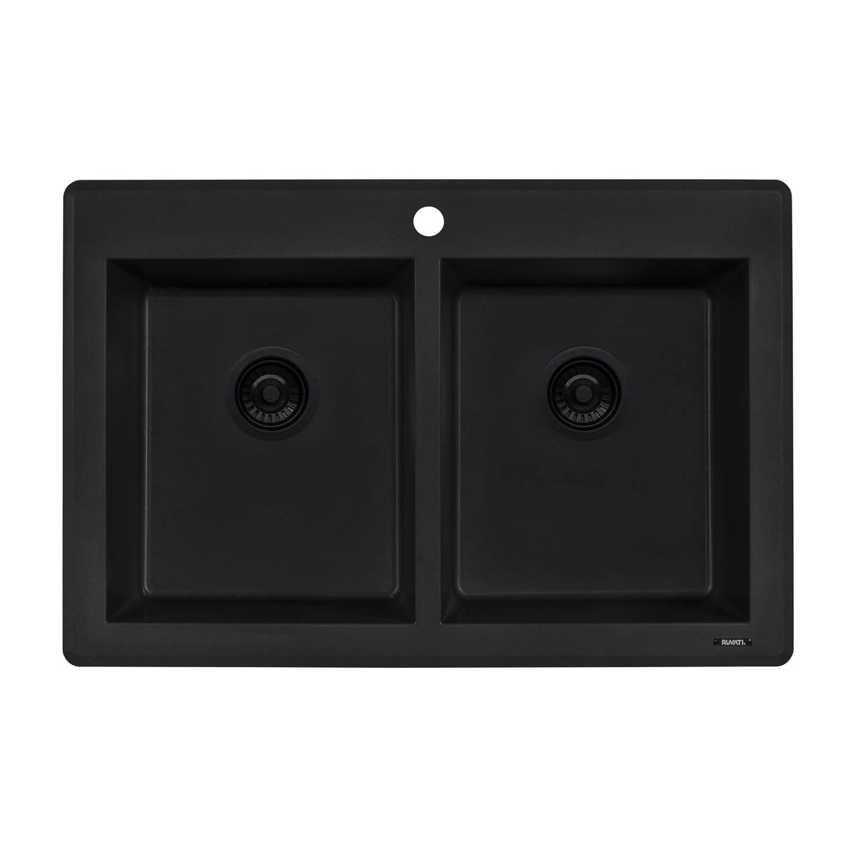 Ruvati 33 x 22 inch epiGranite Topmount Granite Composite Double Bowl Kitchen Sink - Midnight Black - RVG1388BK