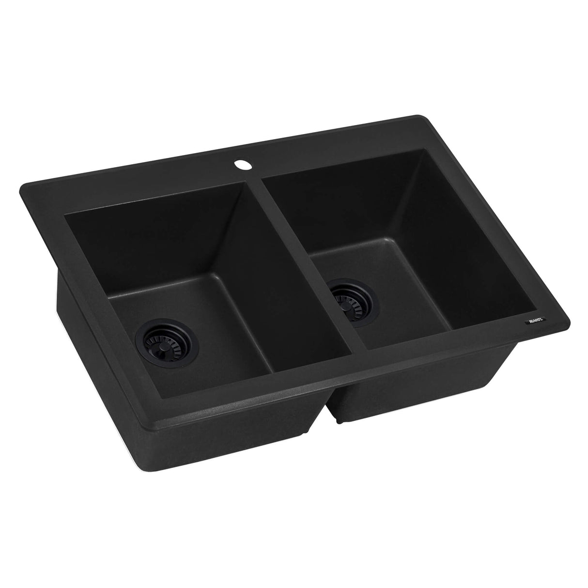 Ruvati 33 x 22 inch epiGranite Topmount Granite Composite Double Bowl Kitchen Sink - Midnight Black - RVG1388BK