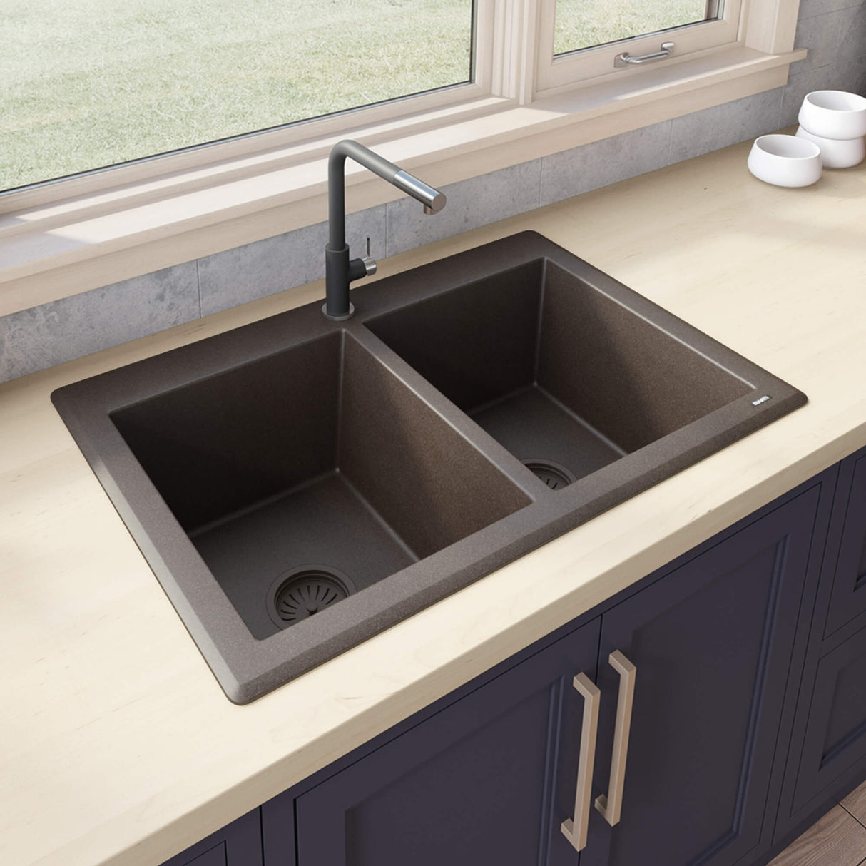 Ruvati 33 x 22 inch epiGranite Topmount Granite Composite Double Bowl Kitchen Sink - Espresso Brown - RVG1388ES