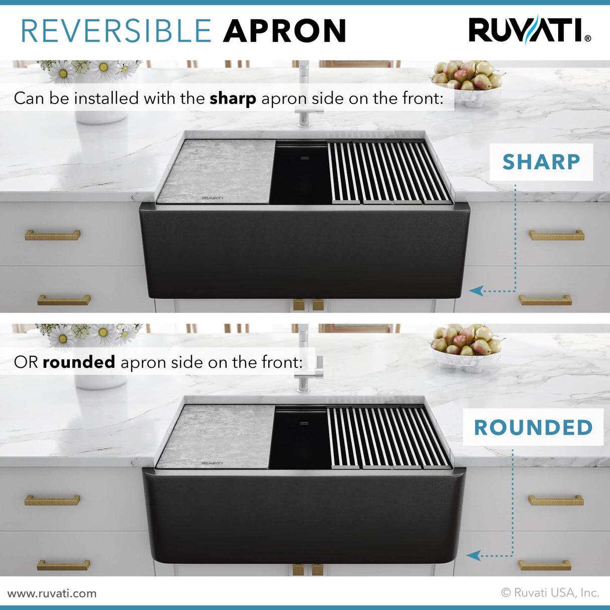 Ruvati 33-inch Matte Black Granite Farmhouse Workstation Apron-front Composite Kitchen Sink - RVG1533BK