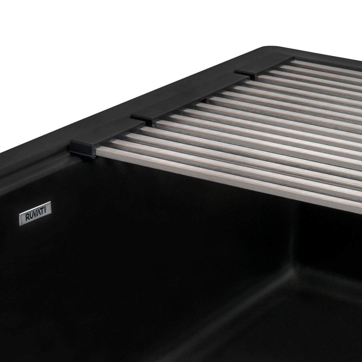 Ruvati 33-inch Matte Black Granite Farmhouse Workstation Apron-front Composite Kitchen Sink - RVG1533BK