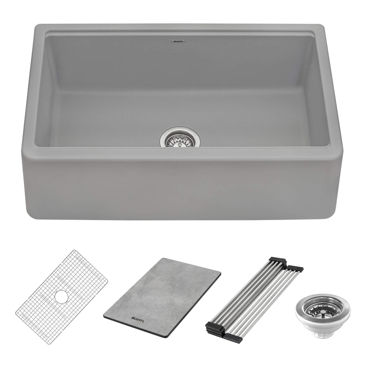 Ruvati 33-inch Matte Gray Granite Farmhouse Workstation Apron-front Composite Kitchen Sink - RVG1533GR
