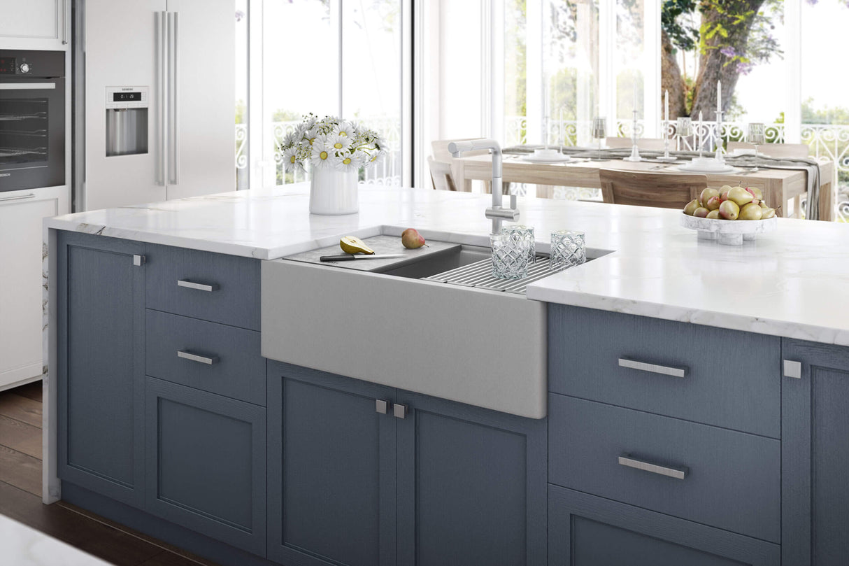 Ruvati 33-inch Matte Gray Granite Farmhouse Workstation Apron-front Composite Kitchen Sink - RVG1533GR