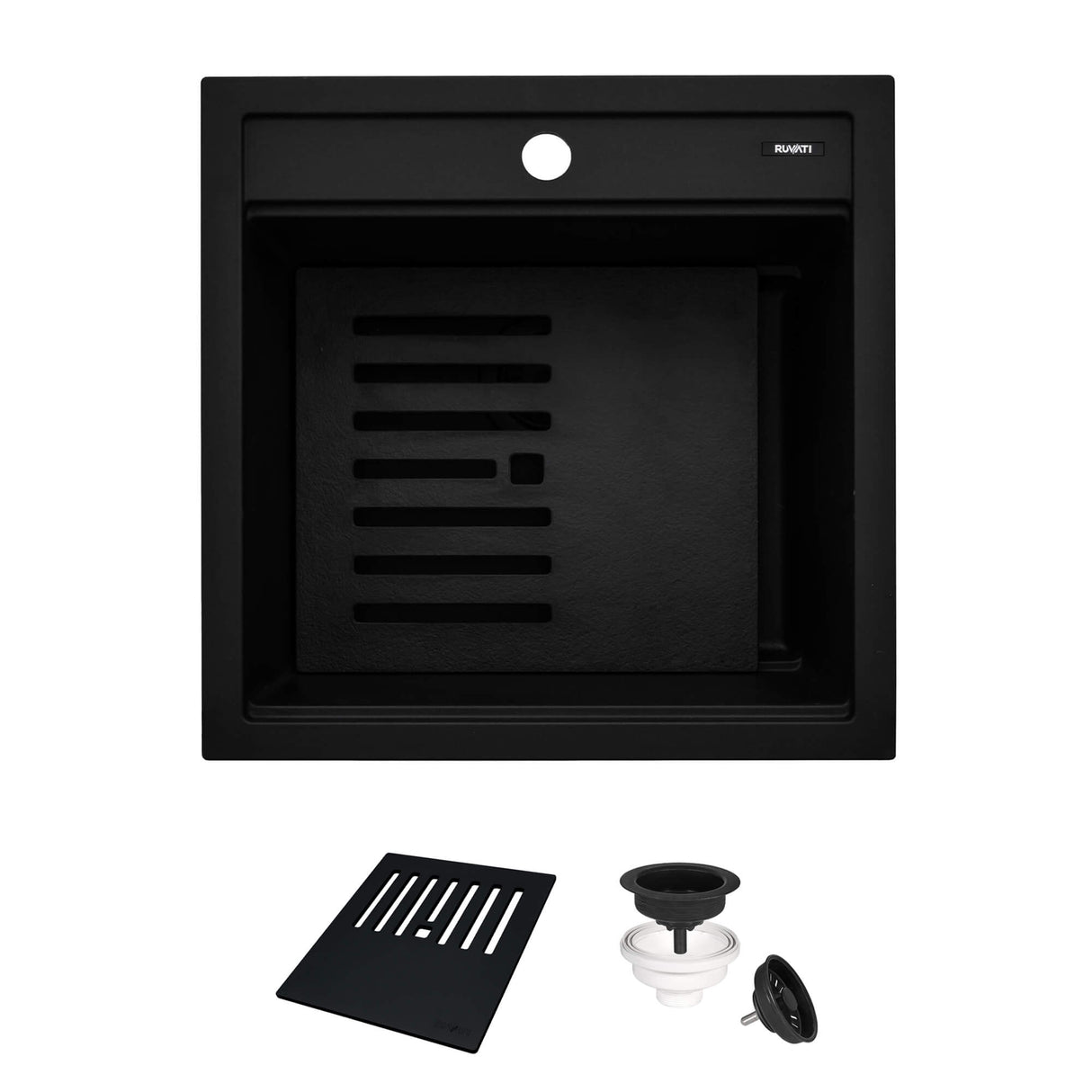 Ruvati 20-inch epiCube Granite Composite Workstation Matte Black Drop-in Topmount Wet Bar Prep Sink - RVG1620BK