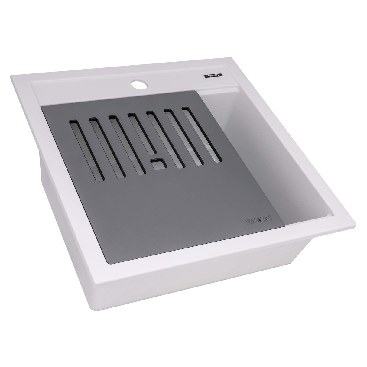 Ruvati 20-inch epiCube Granite Composite Workstation Drop-in Topmount Wet Bar Prep Sink Matte White - RVG1620WH