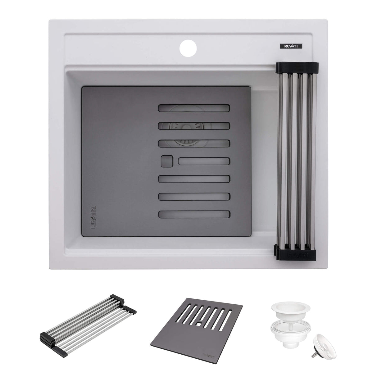 Ruvati 23-inch epiCube Granite Composite Workstation Drop-in Topmount Wet Bar Prep Sink Matte White - RVG1622WH