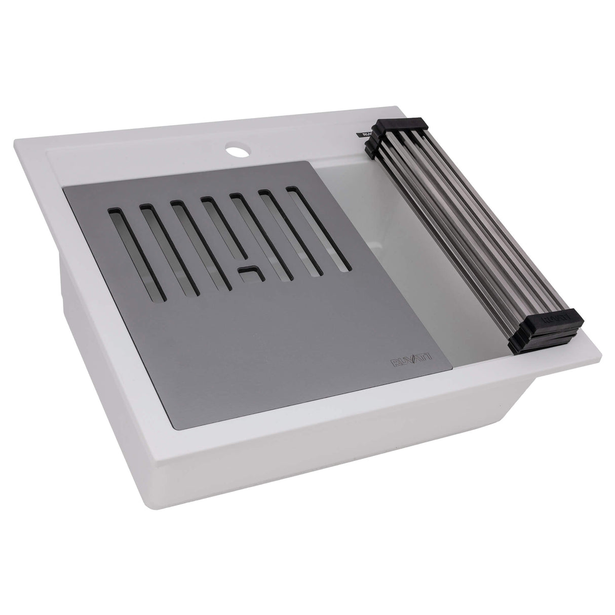 Ruvati 23-inch epiCube Granite Composite Workstation Drop-in Topmount Wet Bar Prep Sink Matte White - RVG1622WH