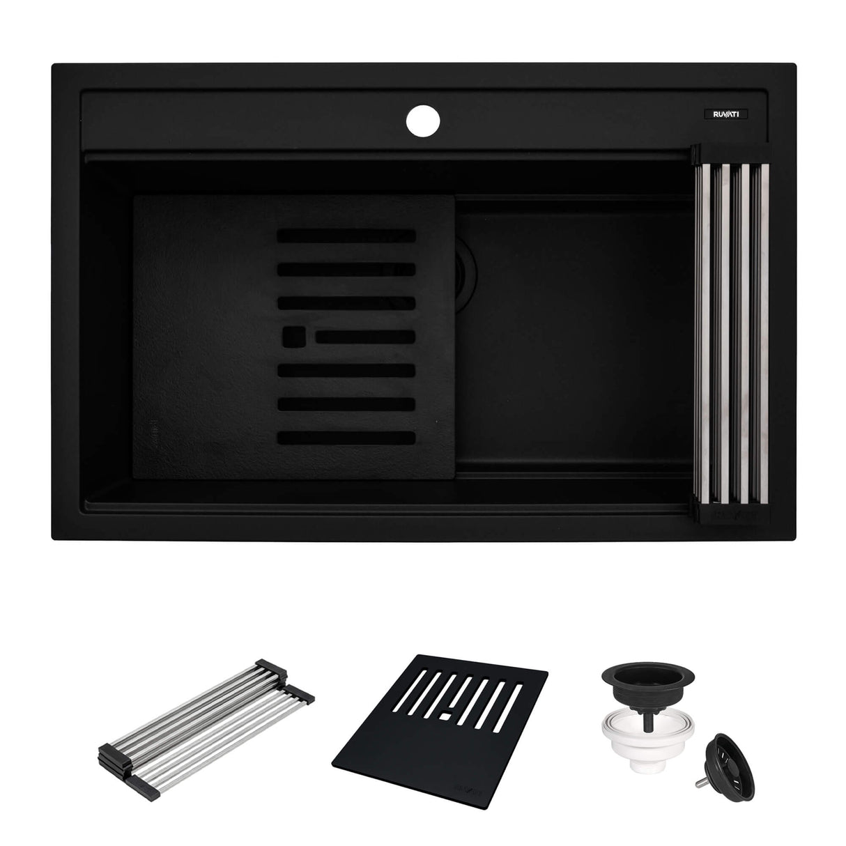 Ruvati 31-inch epiCube Granite Composite Workstation Matte Black Drop-in Topmount Kitchen Sink - RVG1631BK