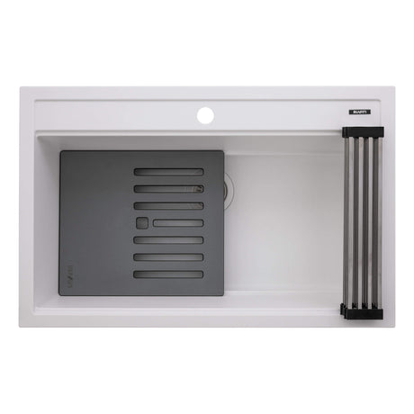 Ruvati 34-inch epiCube Granite Composite Workstation Drop-in Topmount Kitchen Sink  Matte White - RVG1634WH