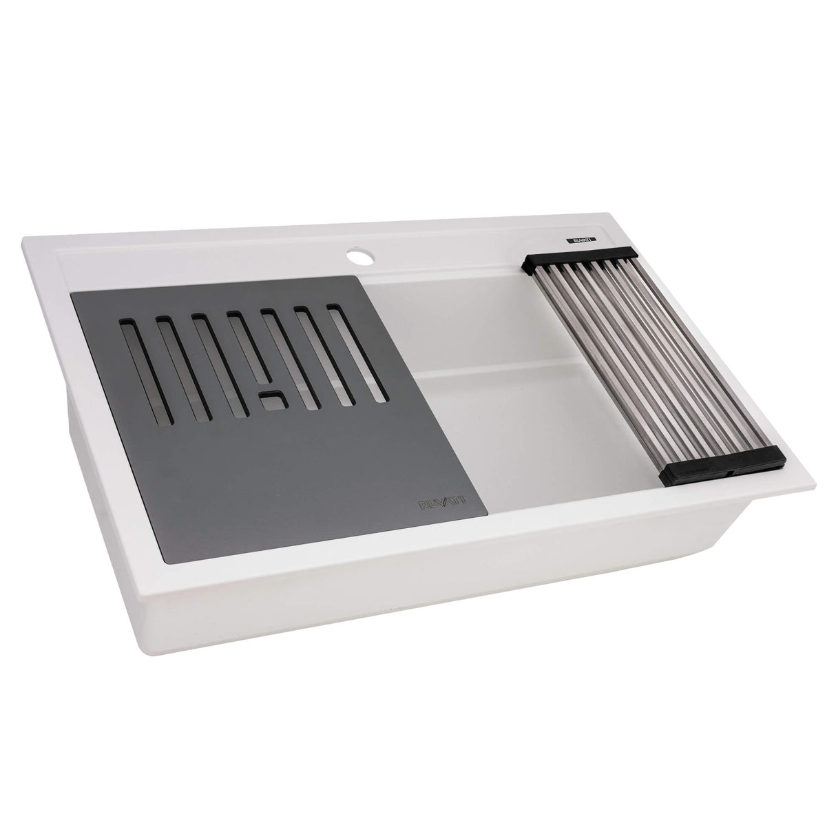 Ruvati 34-inch epiCube Granite Composite Workstation Drop-in Topmount Kitchen Sink Matte White - RVG1634WH