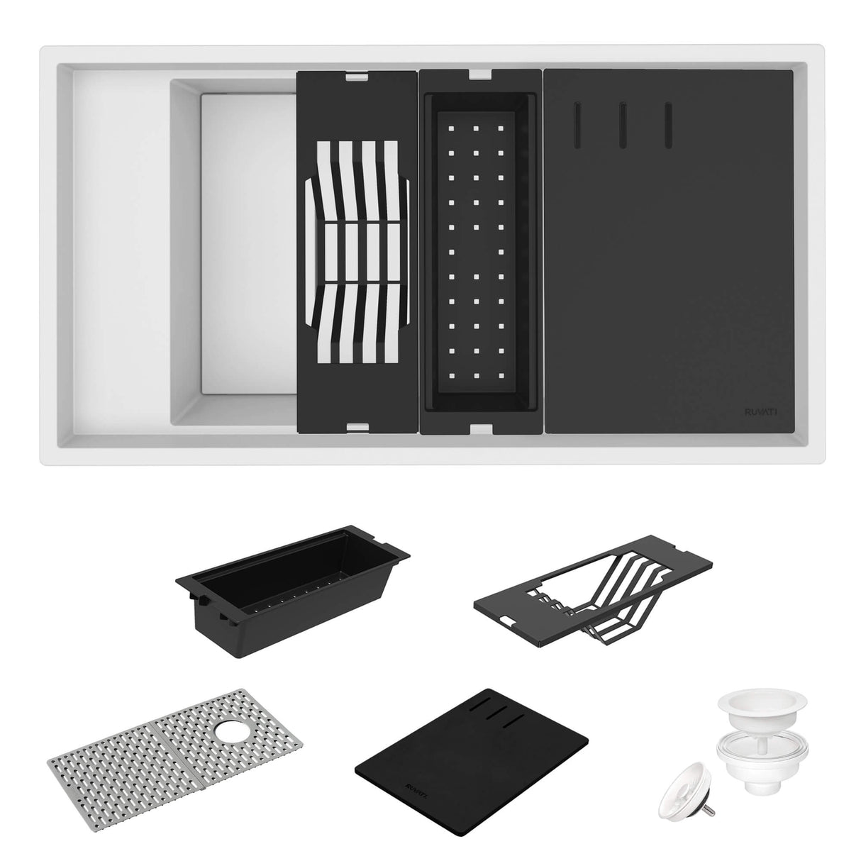 Ruvati 18 x 34 inch Granite Composite Workstation Kitchen Sink epiStage Dual Mount Single Bowl - White - RVG1650WH