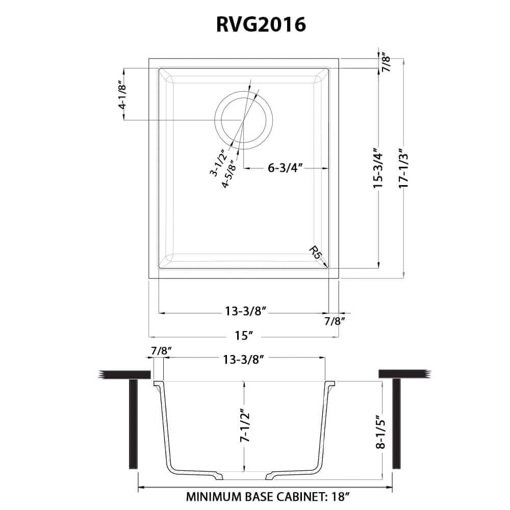 Ruvati 15 x 17 inch Granite Composite Undermount Single Bowl Wet Bar Prep Sink - Midnight Black - RVG2016BK