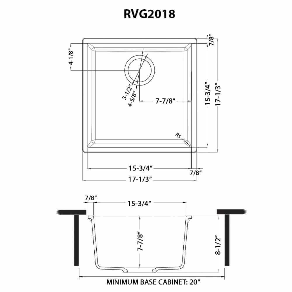 Ruvati 17 x 17 inch Granite Composite Undermount Single Bowl Wet Bar Prep Sink - Midnight Black - RVG2018BK
