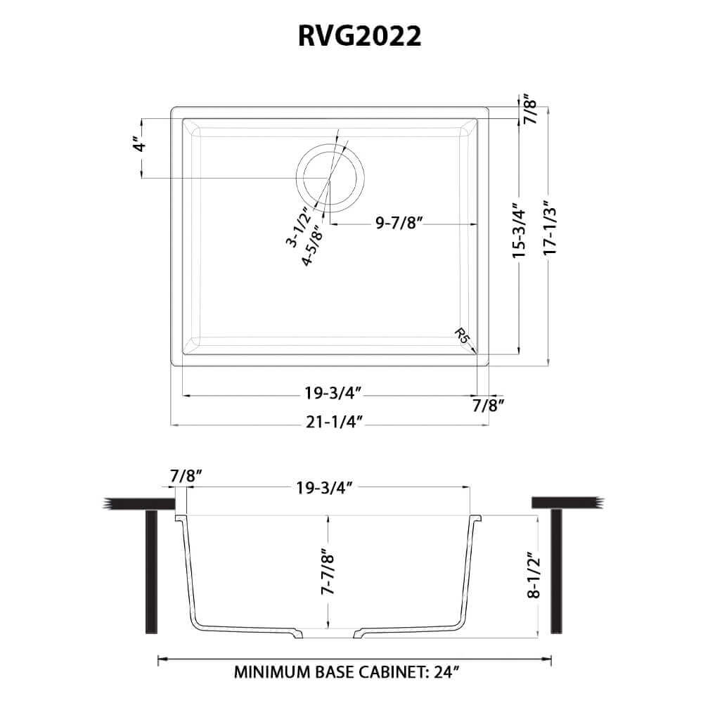 Ruvati 21 x 17 inch Granite Composite Undermount Single Bowl Wet Bar Prep Sink - Midnight Black - RVG2022BK