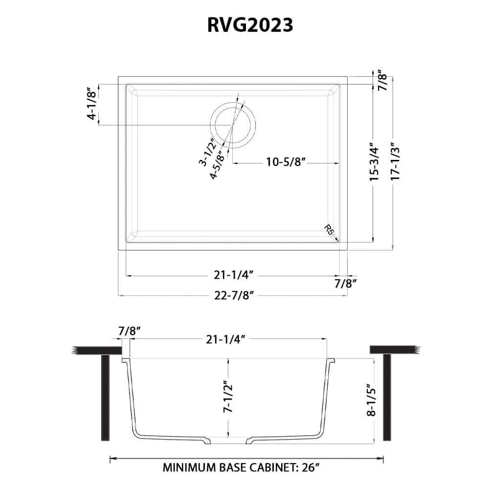Ruvati 23 x 17 inch Granite Composite Undermount Single Bowl Kitchen Sink - Midnight Black - RVG2023BK