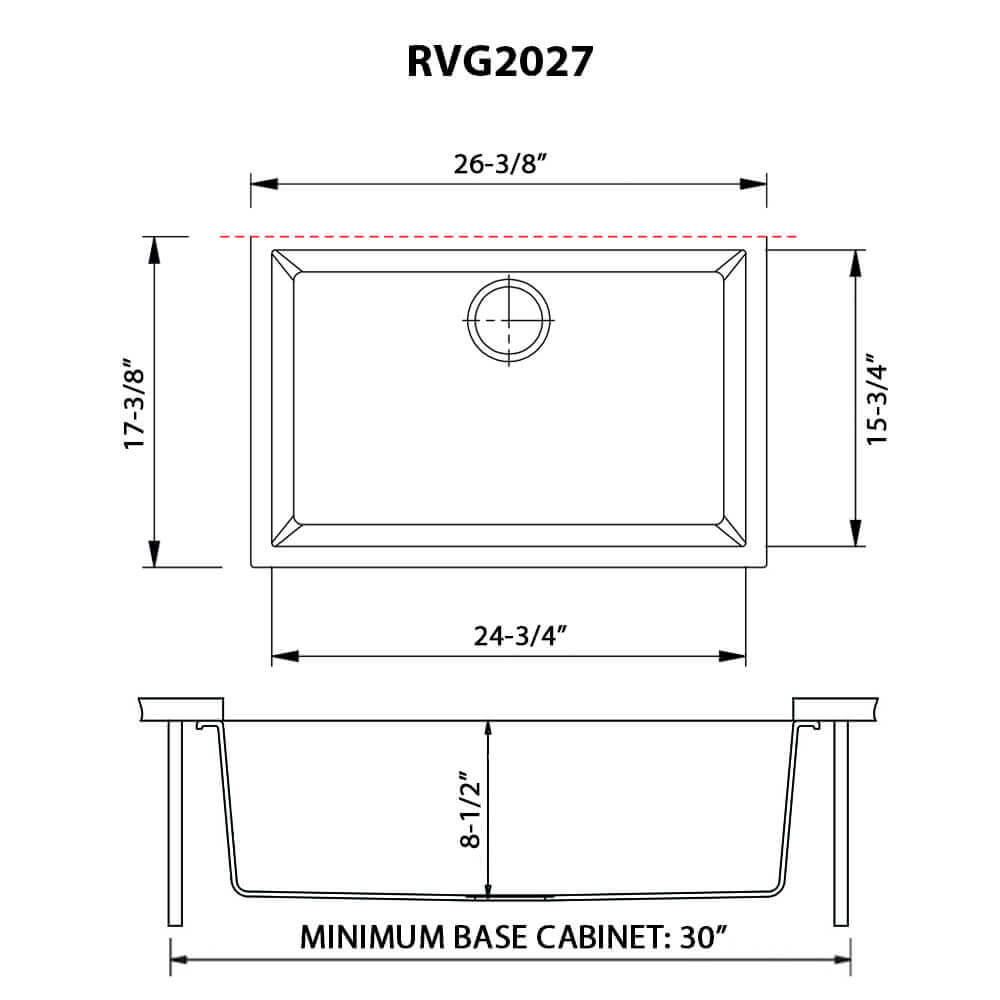 Ruvati 27 x 18 inch Granite Composite Undermount Single Bowl Kitchen Sink - Midnight Black - RVG2027BK
