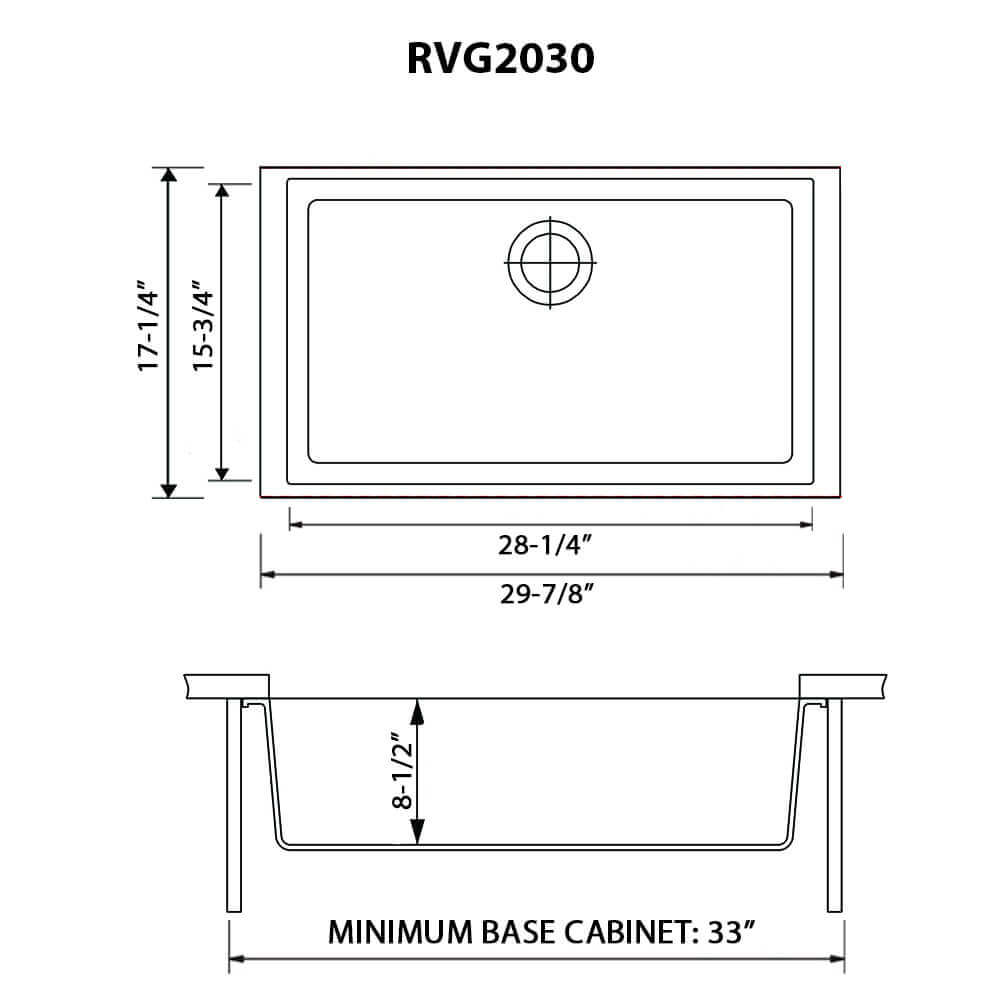 Ruvati 30 x 18 inch Granite Composite Undermount Single Bowl Kitchen Sink - Silver Gray - RVG2030GR