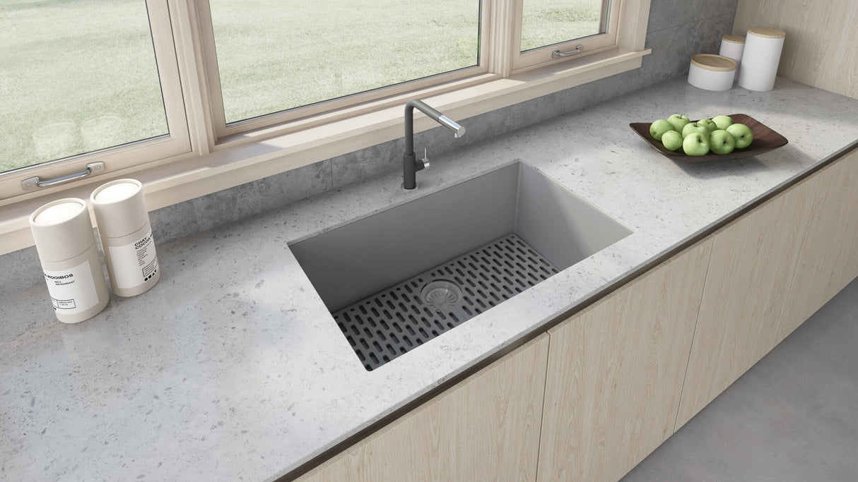 Ruvati 30 x 18 inch Granite Composite Undermount Single Bowl Kitchen Sink - Silver Gray - RVG2030GR